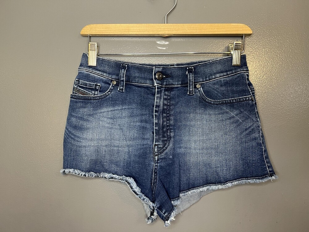 Diesel Denim Shorts Womens 25 Blue Cutoff Raw Frayed Hem Stretch 5 Pocket